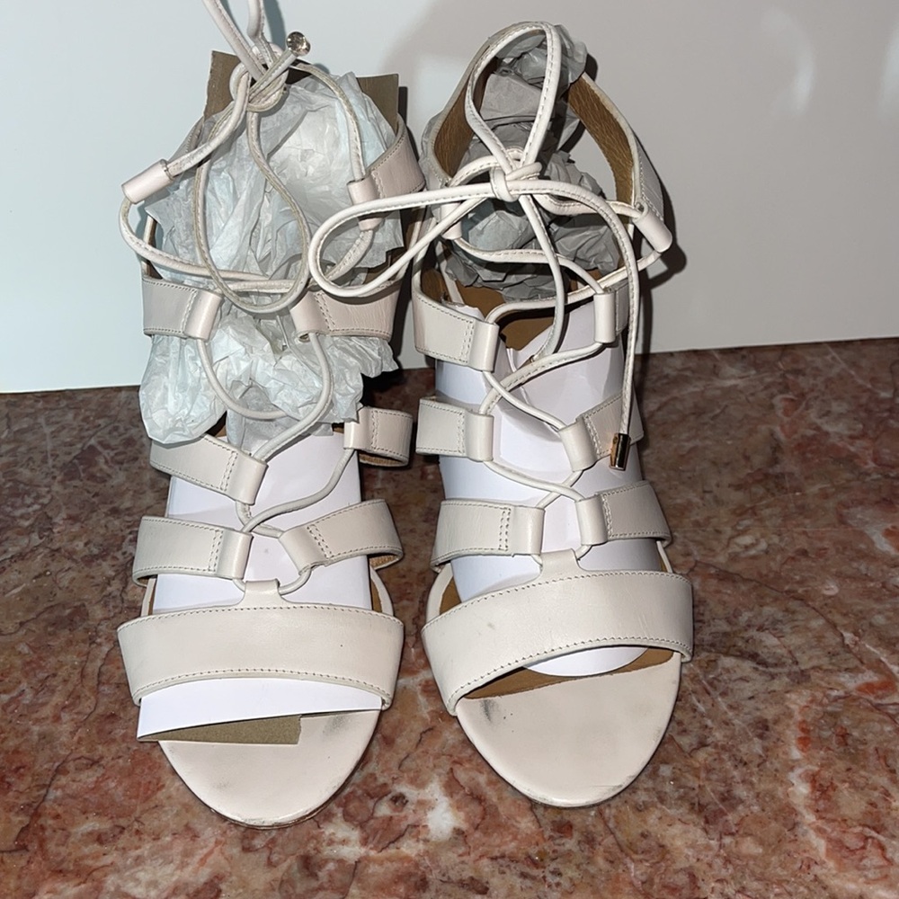Coach • Larissa Lace-Up City Sandal gladiator cage heeled Chalk blush beige zs 9 - Picture 8 of 15